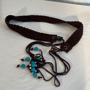 Leather weave belt with beads total length 60”